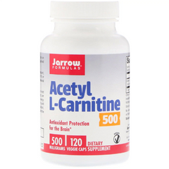 Ацетил карнітин, Acetyl L-Carnitine, Jarrow Formulas, 500 мг, 120 капсул - фото