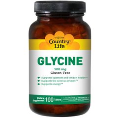 Глицин, Glycine, Country Life, 500 мг, 100 таблеток - фото