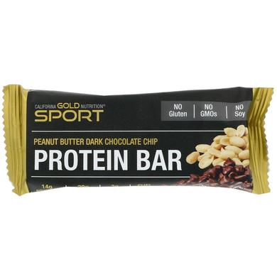 Протеиновые батончики, Protein Bars, California Gold Nutrition, арахисовая паста и шоколадная крошка, 12 шт по 60 г - фото