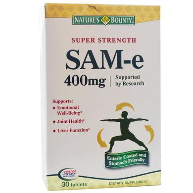 S-Аденозілметіонін, SAM-e, Super Strength, Nature's Bounty, 400 мг, 30 таблеток - фото