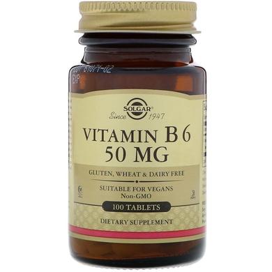 Вітамін В6 (піридоксин), Vitamin B6, Solgar, 50 мг, 100 таблеток - фото
