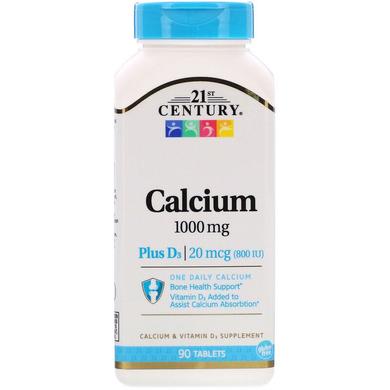 Кальцій + Д, Calcium 1000 + D3, 21st Century, 90 таблеток - фото