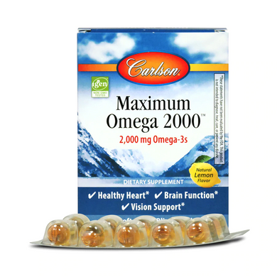 Омега, Maximum Omega Minis, Carlson Labs, вкус лимона, 2000 мг, 10 упаковок по 10 гелевых капсул - фото