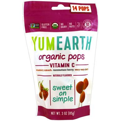 Леденцы с витамином С и разными фруктовыми вкусами, Pops, YumEarth, органик, 14 шт по 85 г - фото