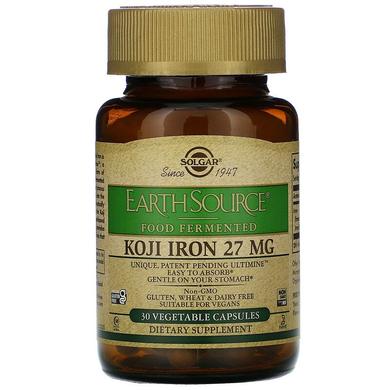 Залізо, Koji Iron, Solgar, 27 мг, ферментоване, 30 рослинних капсул - фото