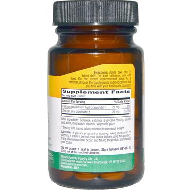 Цинк picolinate, Zinc Picolinate, Country Life, 25 мг, 100 таблеток - фото