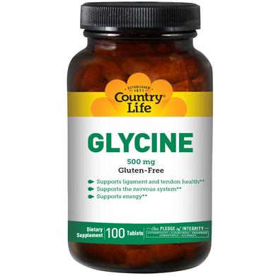 Гліцин, Glycine, Country Life, 500 мг, 100 таблеток - фото