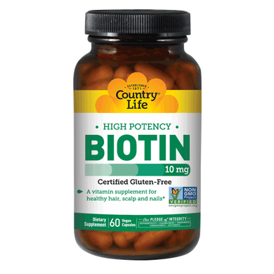 Біотин, висока ефективність, 10 мг, Country Life, 60 капсул - фото