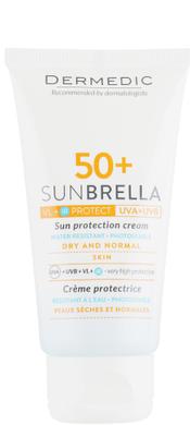 Крем сонцезахисний, захист UVA+UVB+VL+IR для сухої і нормальної шкіри, SUNBRELLA NEW Dermedic, 50 мл - фото