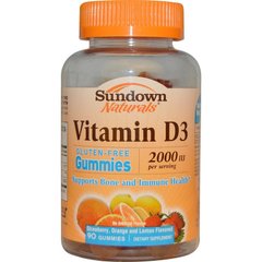 Витамин Д3, Vitamin D3, Sundown Naturals, 2000 МЕ, апельсин, лимон, 90 жевательных конфет - фото