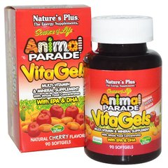 Витамины для детей, Multi-Vitamin & Mineral, Nature's Plus, Animal Parade, вкус вишни, 90 капсул - фото