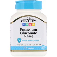 Калий, Potassium Gluconate, 21st Century, 110 таблеток - фото