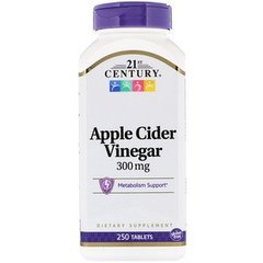 Яблочный уксус сидровый, Apple Cider Vinegar, 21st Century, 300 мг, 250таб. - фото