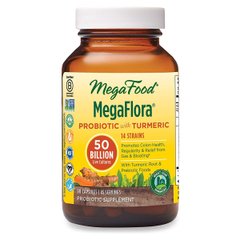 Пробиотики с куркумой, MegaFlora Probiotic with Turmeric, MegaFood, 60 капсул - фото