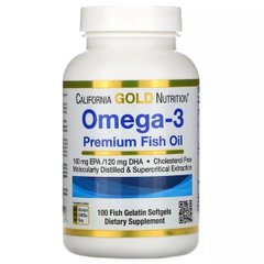 Омега-3, рыбий жир премиального качества, Omega-3, Premium Fish Oil, California Gold Nutrition, 100 рыбно-желатиновых капсул - фото