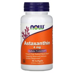 Астаксантин, Astaxanthin, Now Foods, 4 мг, 90 капсул - фото