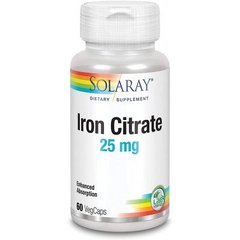Цитрат железа, Iron citrate, Solaray, 25 мг, 60 вегетарианских капсул - фото