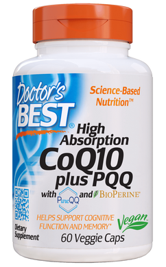 Коензим CoQ10 плюс PQQ, High Absorption CoQ10 plus PQQ with PureQQ and BioPERINE, Doctor's Best, 60 капсул - фото