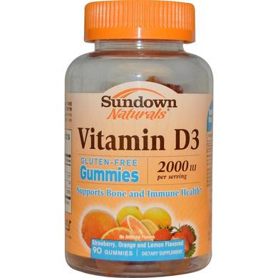 Вітамін Д3, Vitamin D3, Sundown Naturals, 2000 МО, апельсин, лимон, 90 жувальних цукерок - фото