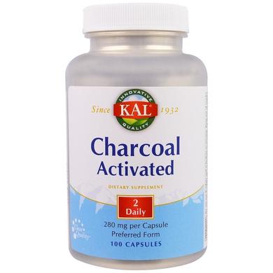 Активоване вугілля, Charcoal Activated, Kal, 280 мг, 100 капсул - фото