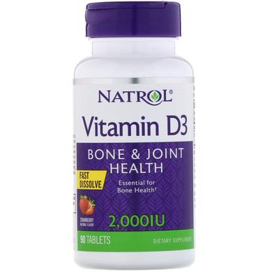 Вітамін Д3, Vitamin D3, Natrol, смак полуниця, 2000 МО, 90 таблеток - фото