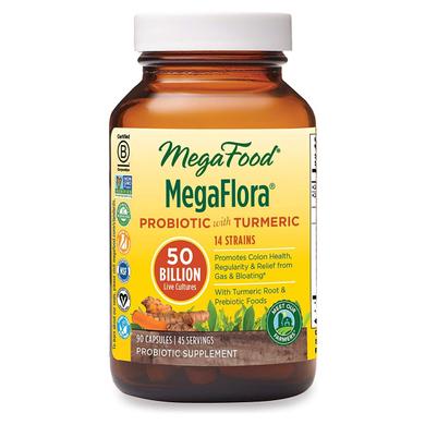 Пробиотики с куркумой, MegaFlora Probiotic with Turmeric, MegaFood, 60 капсул - фото