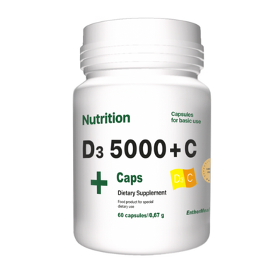 Витаминный комплекс (Витамин Д3+Витамин С), D3 5000+С, EntherMeal, 60 капсул - фото