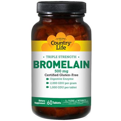Бромелайн, Bromelain, Country Life, 500 мг, 60 таблеток - фото
