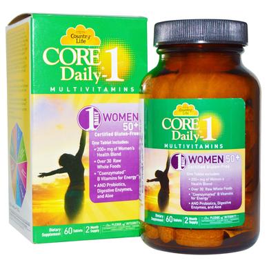 Сирі вітаміни для жінок 50+, Core Daily-1 Multivitamins, Country Life, 60 таблеток - фото