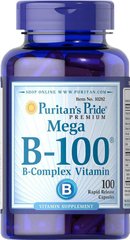 Вітаміни групи В, комплекс, Vitamin B-100, Puritan's Pride,100 капсул - фото