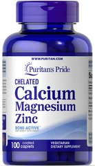 Кальций магний цинк , Chelated Calcium Magnesium Zinс, Puritan's Pride, 100 капсул - фото