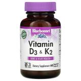 Вітаміни D3 і K2, Vitamins D3 & K2, Bluebonnet Nutrition, 60 вегетаріанських капсул, фото