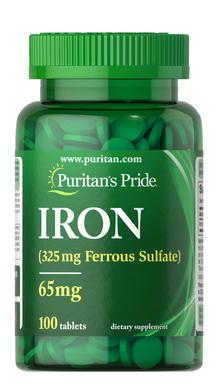Железо сульфат, Iron, Puritan's Pride, 65 мг, 100 таблеток - фото