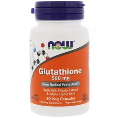 Глутатион, Glutathione, Now Foods, 500 мг, 30 капсул - фото