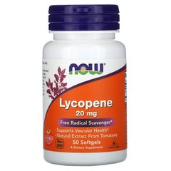 Ликопин (Lycopene), Now Foods, 20 мг, 50 гелевых капсул - фото