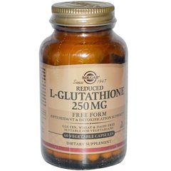 Глутатион, L-Glutathione, Solgar, пониженный, 250 мг, 60 капсул - фото