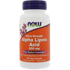 Альфа-липоевая кислота, Alpha Lipoic Acid, Now Foods, 600 мг, 60 капcул - фото