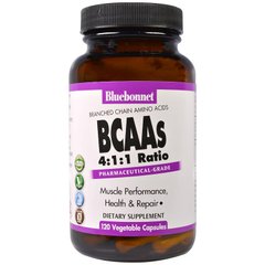 BCAA амино, BCAAs 4:1:1 Ratio, Bluebonnet Nutrition, 120 капсул - фото