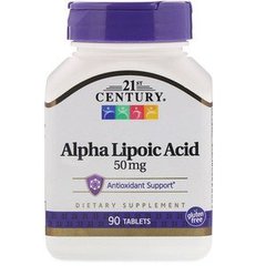 Альфа-липоевая кислота, Alpha Lipoic Acid, 21st Century, 50 мг, 90 таблеток - фото