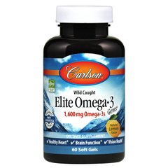 Риб'ячий жир Омега-3, Elite Omega-3, Carlson Labs, лимон, норвезький, 1600 мг, 60 гелевих капсул - фото