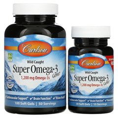 Рыбий жир, Super Omega·3, Carlson Labs, 1200 мг, 100+30 капсул - фото