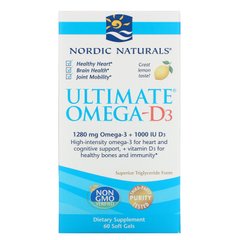 Рыбий жир омега Д3 (лимон), Ultimate Omega-D3, Nordic Naturals, лимон, 1280 мг, 60 капсул - фото