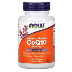 Коэнзим, CoQ10, Now Foods, 600 мг, 60 растительных капсул - фото