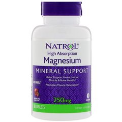 Магний, вкус яблок и клюквы, Magnesium, Natrol, 250 мг, 60 жевательных таблеток - фото