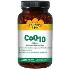 Коэнзим Q10, CoQ10, Country Life, 200 мг, 60 капсул - фото