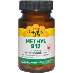 Витамин В12 (метилкобаламин), Methyl B12, Country Life, 1000 мкг, 60 леденцов - фото