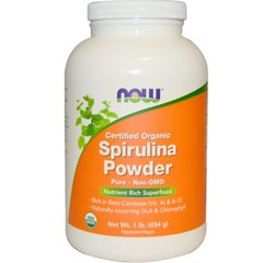 Спирулина сертифицированный органический порошок, Spirulina, Now Foods, 454 гр - фото