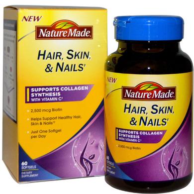 Витамины для волос, кожи и ногтей, Hair, Skin, & Nails, Nature Made, 60 капсул - фото