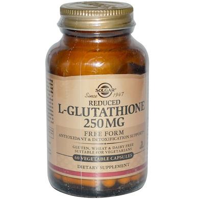 Глутатіон, L-Glutathione, Solgar, знижений, 250 мг, 60 капсул - фото