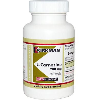 L-карнозин, L-Carnosine, Kirkman Labs, 200 мг, 90 капсул - фото